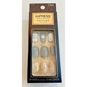 Impress Couture Womens Gray Press On Nails Sparkle Rhinestone Jewels Sassy Queen